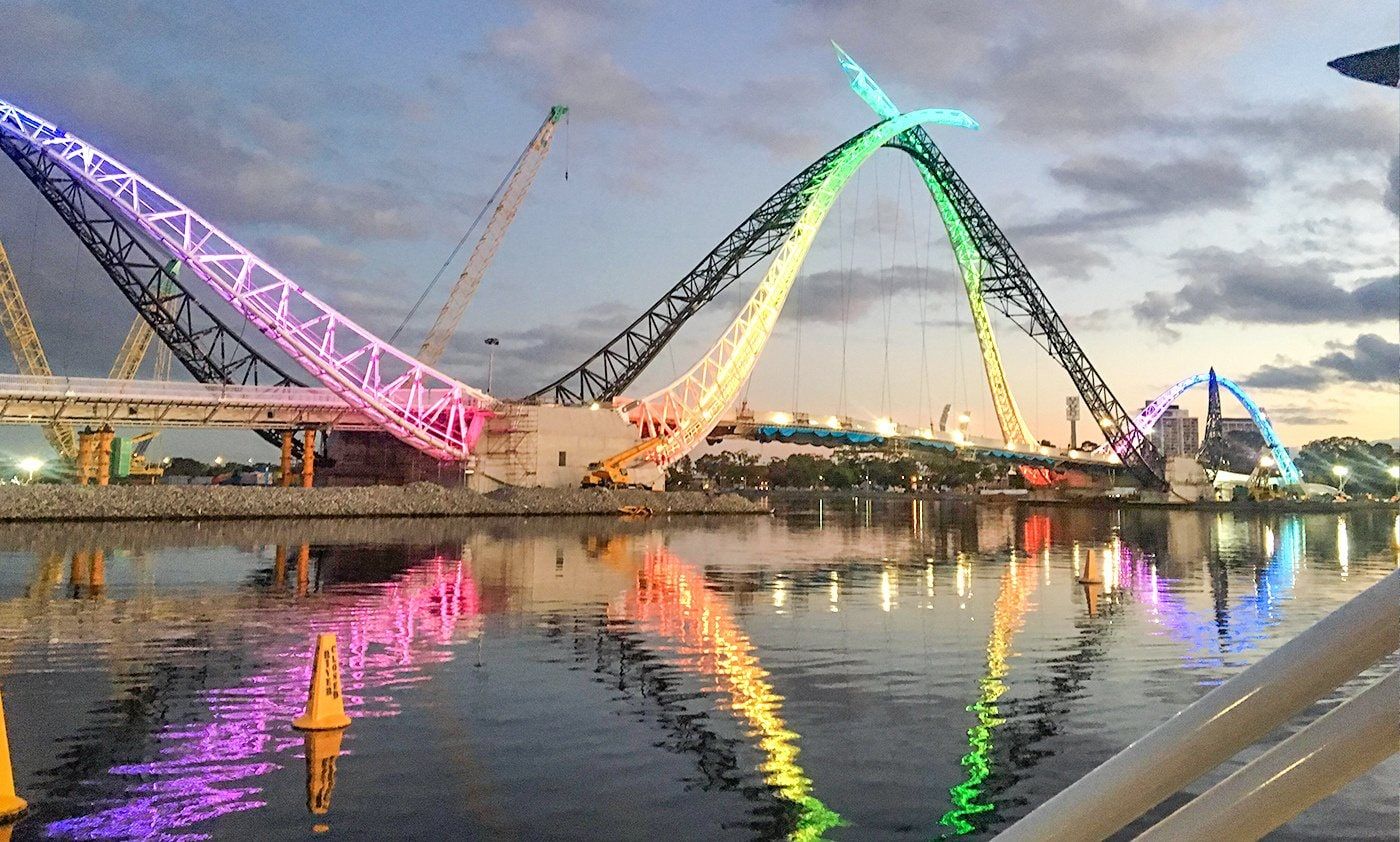 The Swan River pedestrian bridge in Perth, a long-span footbridge crossing the water.
